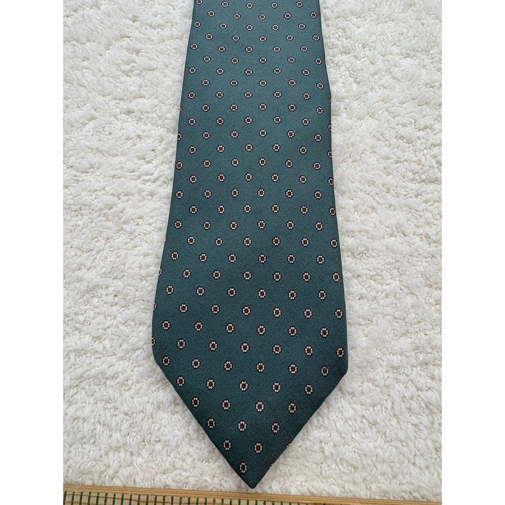 Gentry LTD Necktie Tie Mens Teal Green Silk Suede Finish Foulard Floral Polkadot